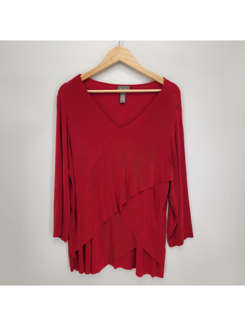 Chicos Travelers Womens Layered Crossover Top Red Slinky Knit Size (3) Large